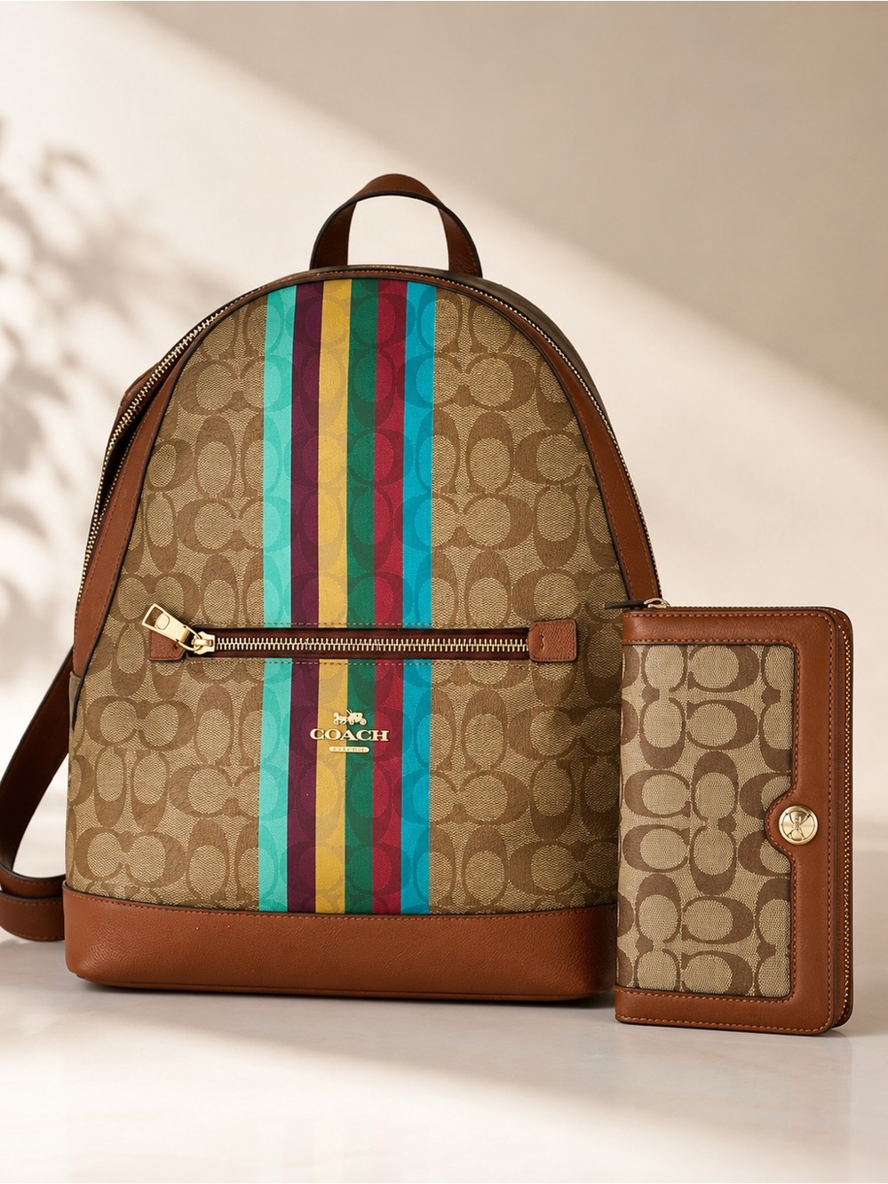 COACH Kenley Backpack In Signature Canvas With Stripe + matching wallet